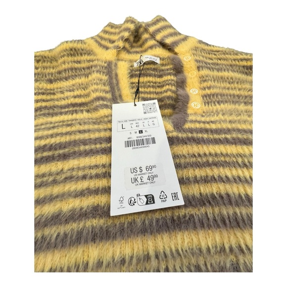 ZARA Striped V-Neck Sweater women’s Size Large yellow and purple super soft - Picture 11 of 12